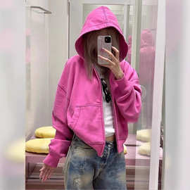 今年流行漂亮小个子卫衣独特超好看休闲风上衣玫粉色连帽外套女秋