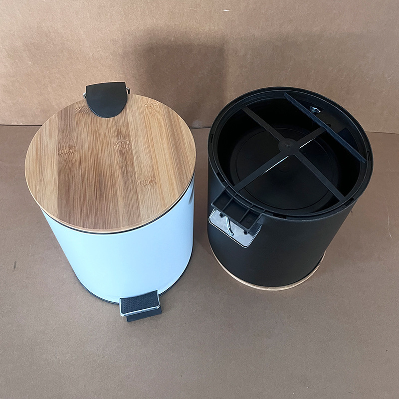 3L3升竹盖垃圾桶多色客厅卫生间厨房脚踏带盖缓降商用家用木盖批F|undefined
