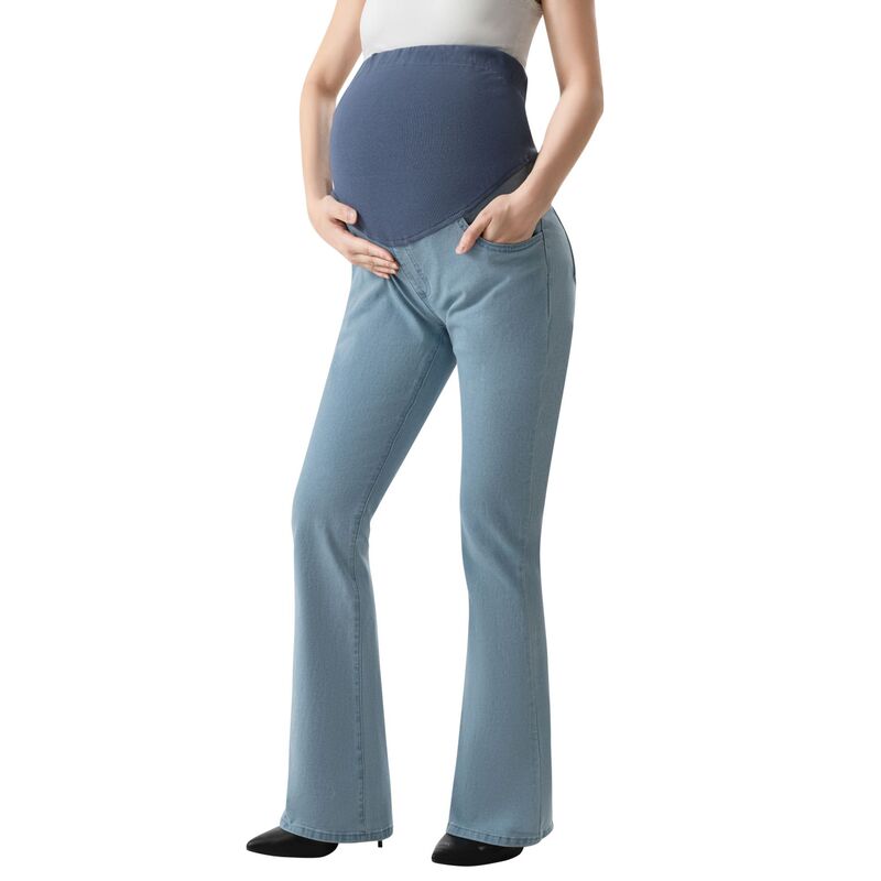 Pregnant women's pants stretch pregnant women's boots jeans with abdominal pockets, flared jeans, maternity clothes