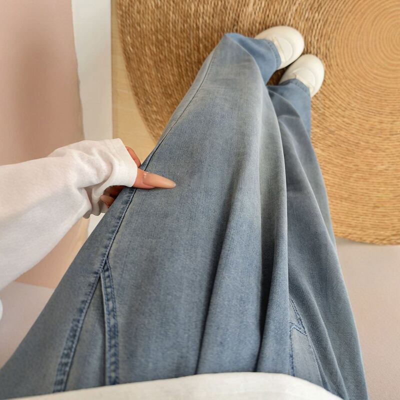 Blue Jeans for Women, New Spring/Summer Thin High-Waisted Straight-Leg Petite Narrow Wide-Leg Pants