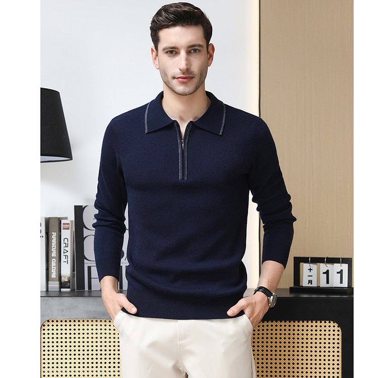 Suéter de punto de otoño de hombre nuevo cuello de lana de mediana edad manga larga semi-cremallera chaqueta de otoño de hombre camiseta de base
