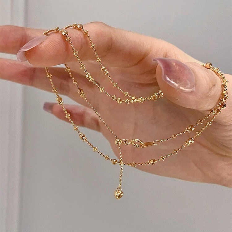S925 Sterling Silver Plated 18K Gold Baby's Breath Necklace Clavicle Chain Car Flower Bead Plain Chain Fairy Chain K Gold Ins Accessible Luxury Women