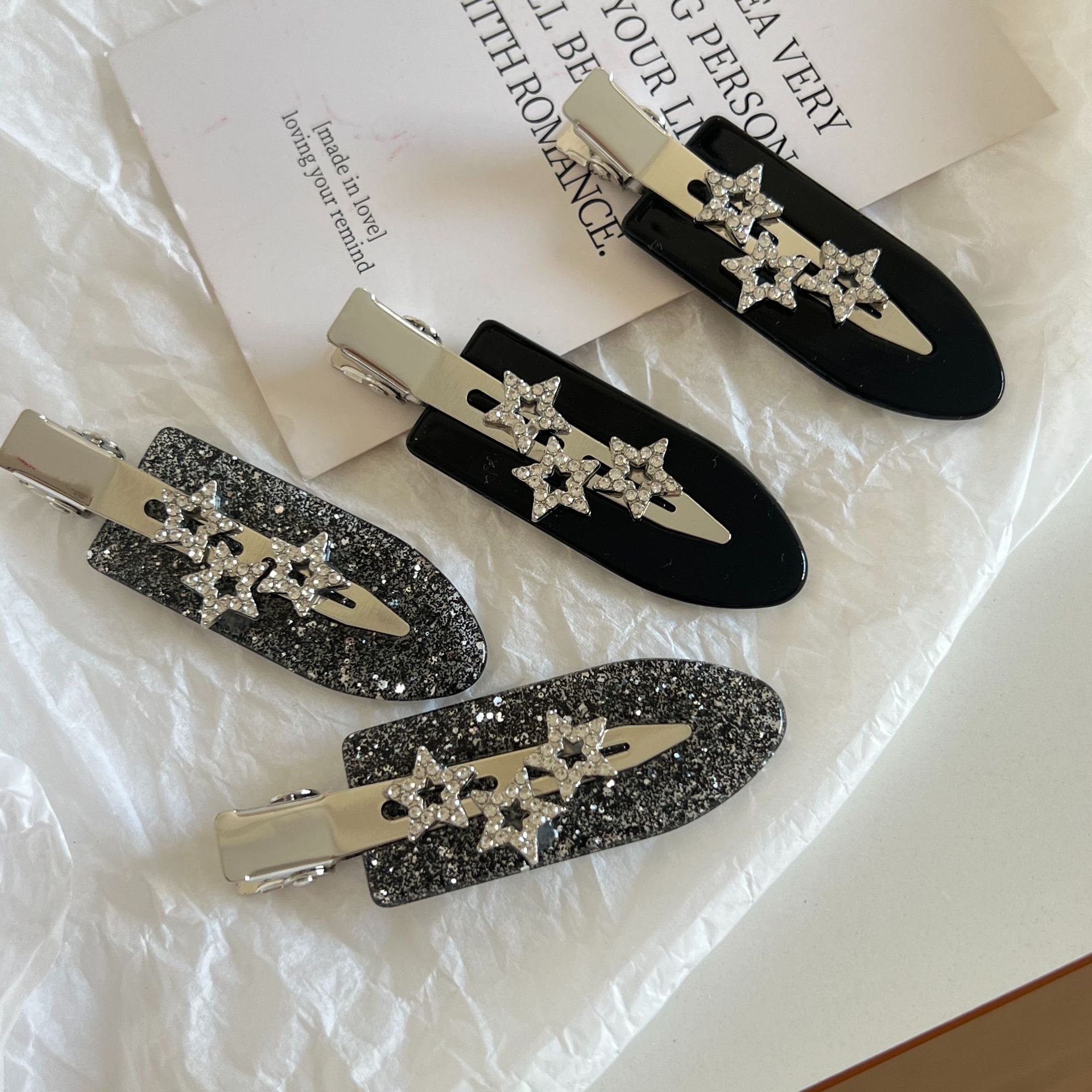 Rhinestone Star Seamless Acetate Fine Glitter Hair Clip Makeup Duckbill Clip Retro Fashion Bangs Clip Hair Accessory New