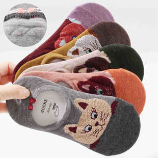 Ready Stock for All Seasons, Women's Shallow Boat Socks, Cute Cartoon Cat Pattern Socks, Sweat-Absorbent and Breathable Silicone Anti-Slip Socks