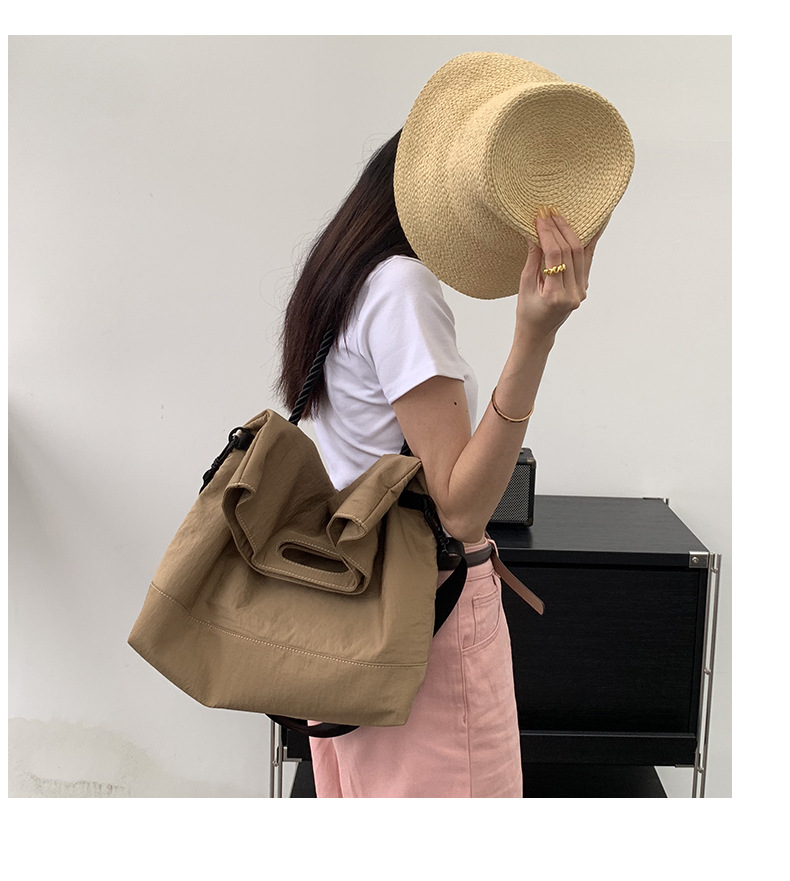 Casual bag women's trendy Oxford fabric large capacity single shoulder large bag wide shoulder strap simple woven tote bag_voghion.com