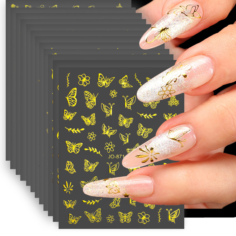Nail Art Decoration Gold Foil Nail Stickers Embossed Gold Foil Nail Stickers Butterfly Rose Star DIY Nail Art Special