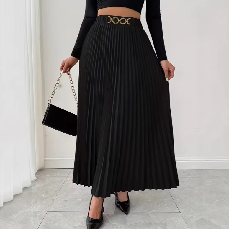 Vêtements pour femmes - Nouvelle jupe midi plissée polyvalente - Taille haute - Coupe trapèze_voghion.com