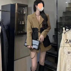 2025春秋新款西服外套女小众设计感撞色拼接显瘦西装上衣外套