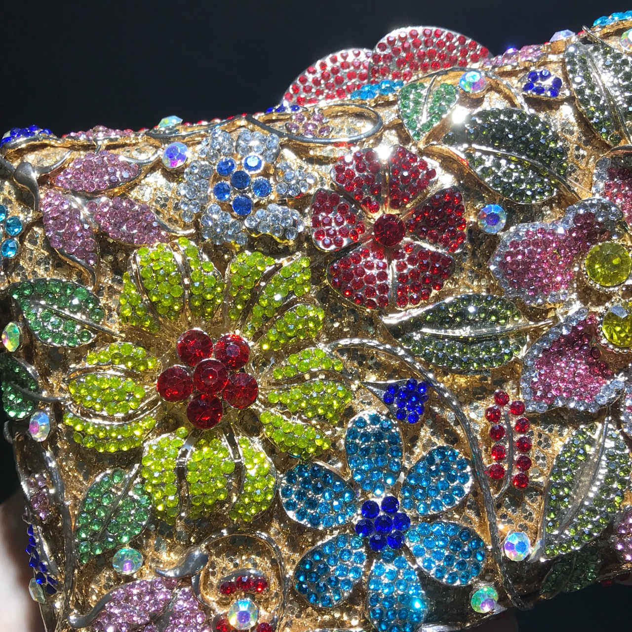 Túi clutch nữ đính kim cương hoa mẫu mới, cầm tay dạ hội màu vàng — Màu vàng chi tiết 4