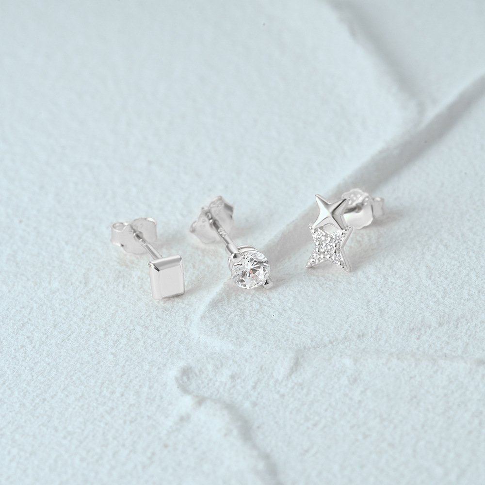 3g Weight Ear Studs Classification 1 Set Quantity Daily Occasion 925 Sterling Silver Material Star, Butterfly Pattern Women's Gender Plating Design Simple Style Style 1 Set 925 Sterling Silver Star Butterfly Ear Studs 76