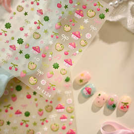 铁素卡通呆萌蘑菇青苹果美甲贴纸M-1124春日森系清新樱桃指甲贴纸