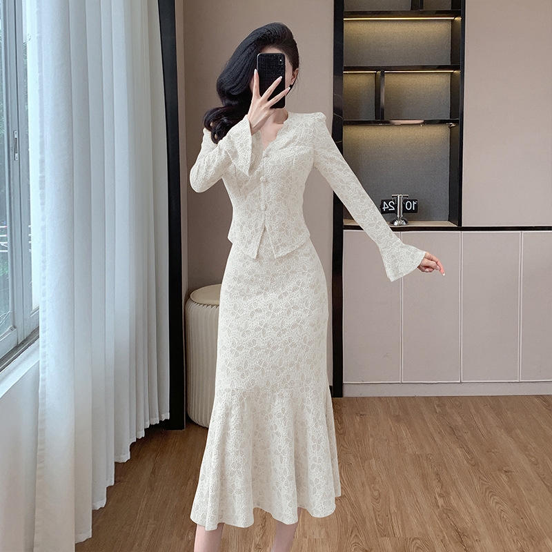Foreign Trade Women's Clothing, Quality Autumn Elegant Suit Skirt, Small Fragrant Style Slimming Look Two-Piece Dress