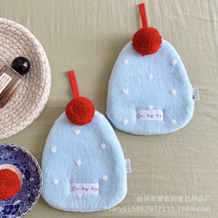 Little Red Book Polka Dot Hat Fur Ball Hand Towel Can Be Hung in the Bathroom Kitchen Hand Towel Cute Gift Towel