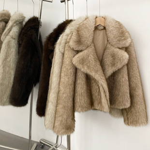 Cross-Border European and American Style Winter Suit Collar Imitation Fur Short Fashion Imitation Fox Fur Coat for Women Simple and Environmentally Friendly