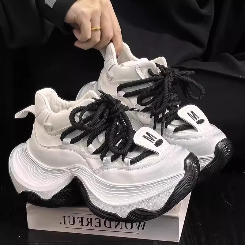 欧货老爹鞋女2025春季新款高帮系带松糕厚底增高休闲运动鞋女