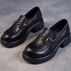 厚底小皮鞋女英伦风2025年秋季新款ins百搭黑色复古小众增高单鞋