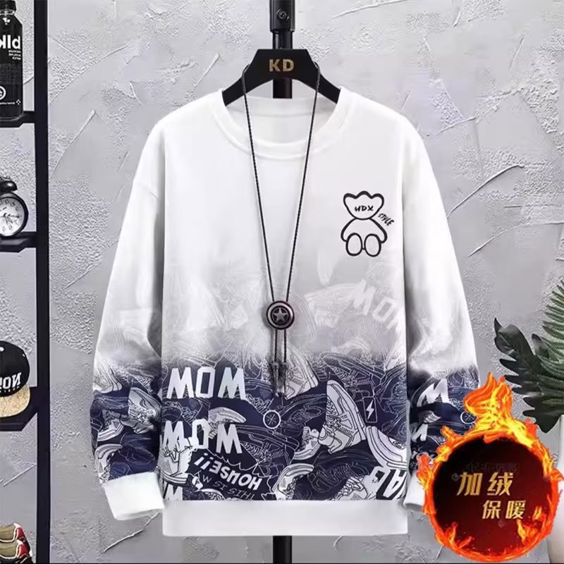 Invierno transfronterizo camisetas de camisa de cuello redondo de manga larga para adolescentes varones impresión de moda engrosada ropa superior