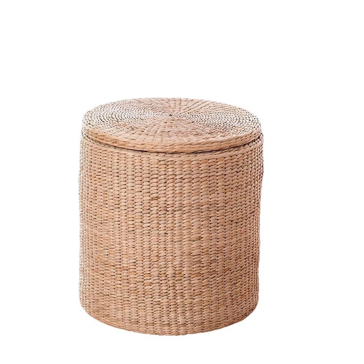 Taburete de almacenamiento de madera maciza tejido de paja Taburete de almacenamiento Taburete de cambio de zapatos tejido de ratán Taburete de maquillaje de sofá puede sentarse personas organizando caja de almacenamiento