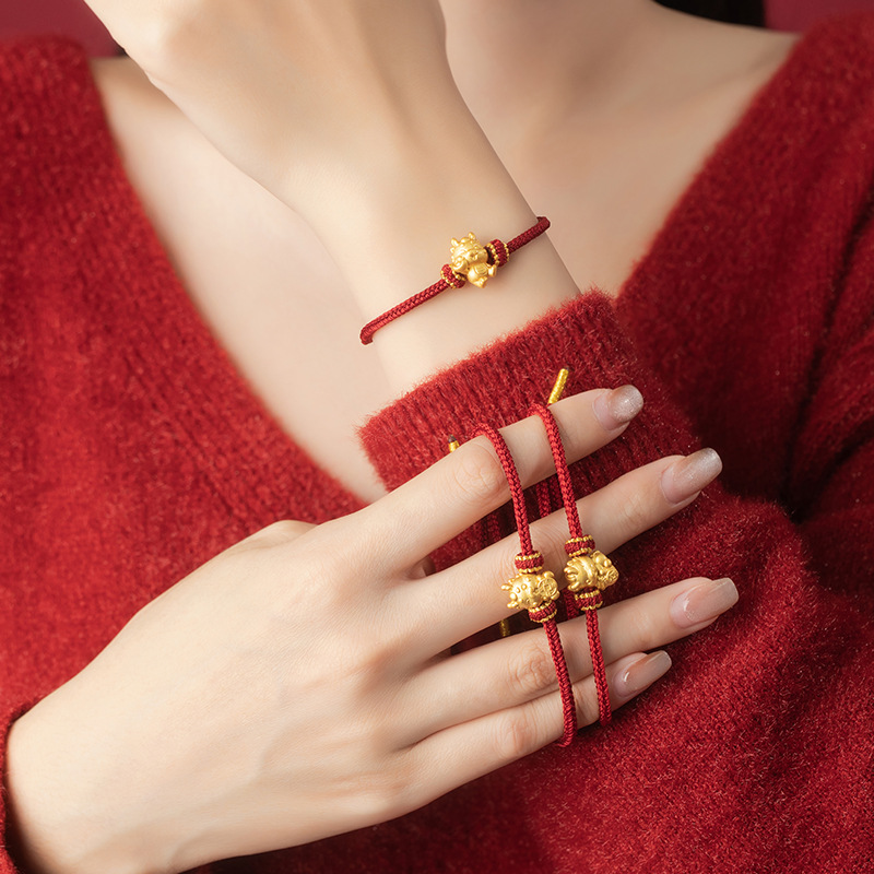 Ingot Año Nuevo dragón pie plata 999 pulsera femenina moda nacional Palacio estilo Zodiaco cobre moneda pulsera ins estilo nacimiento año pulsera