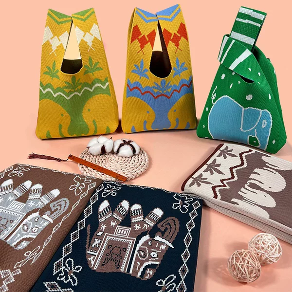 Ethnic Style Knitted Bag Yunnan Xishuangbanna Style Elephant Knitted Woven Bag Handbag Tote Bag Bucket Bag
