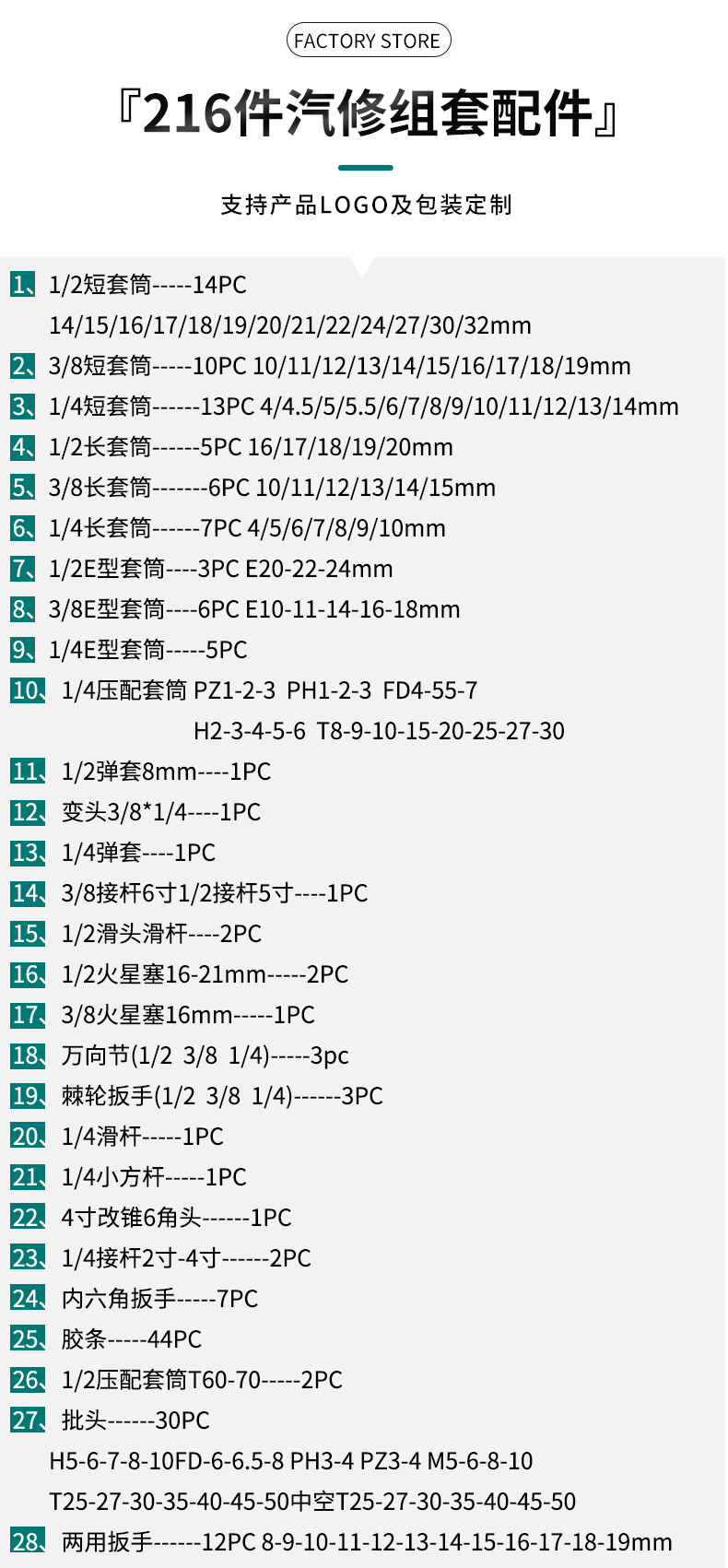 216-piece auto repair kit for home maintenance, auto repair hardware tool set, one box of dual-use wrenches and sockets