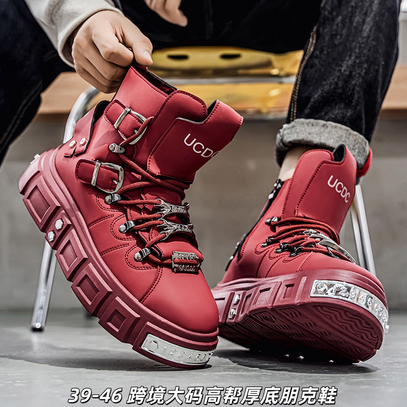 39-46 Cross-Border Large Size High-Top Autumn and Winter Shoes, Thick-Soled Platform Shoes, Personalized Casual Men's Shoes, Work Shoes Wholesale