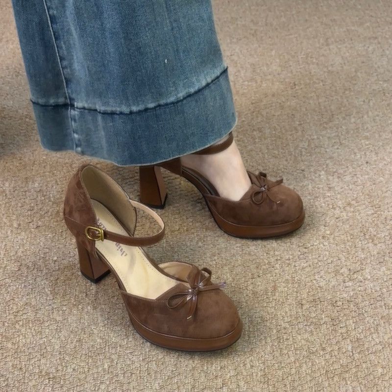 法式温柔淑女百搭防滑单鞋2025晚风夏季蝴蝶结新款洋气百搭高跟鞋