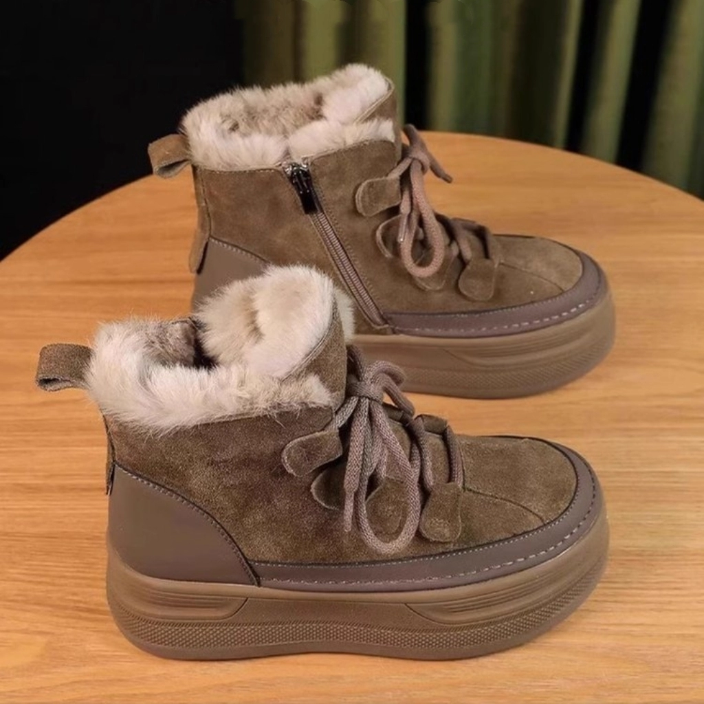 Martens, зимние ботинки на платформе, флисовые, сохраняющие тепло, высокие ботинки, средней длины