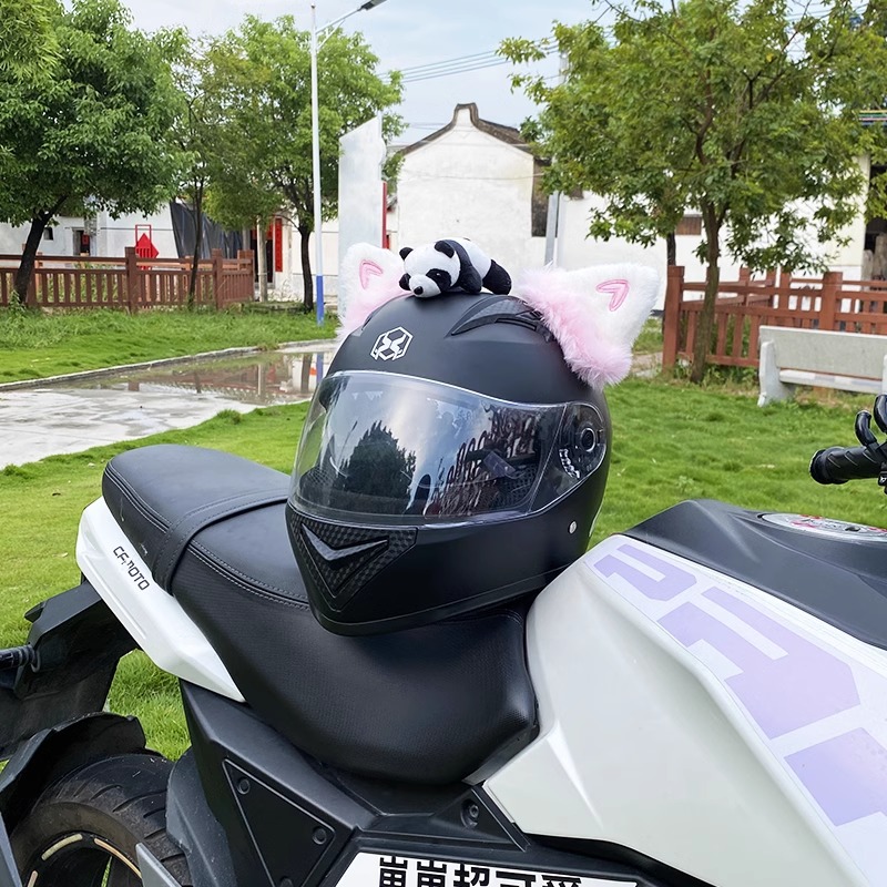 Cute Plush Heart Ear Motorcycle Helmet Accessories Detachable Universal