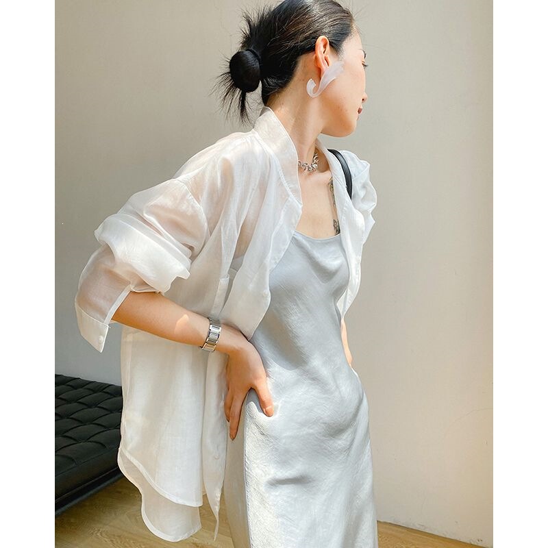 New Style Sun Protection Shirt for Women, Summer Thin and Slightly Transparent Design, Niche Top, Loose French-Style Tencel Shirt Jacket New Style Sun Protection Shirt for Women, Summer Thin and Slightly Transparent Design, Niche Top, Loose French-Style Tencel Shirt Jacket