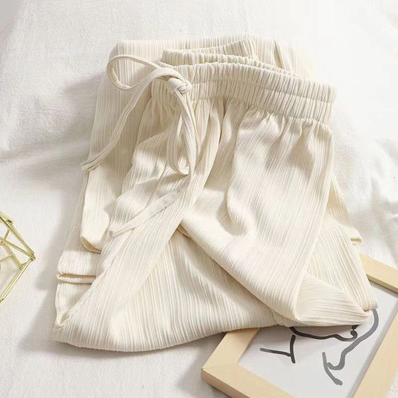 2024 Summer Pants plus size Ice Silk Wide-leg Pants Female Student Ins Loose All-match Straight Drop Casual Pants for Women