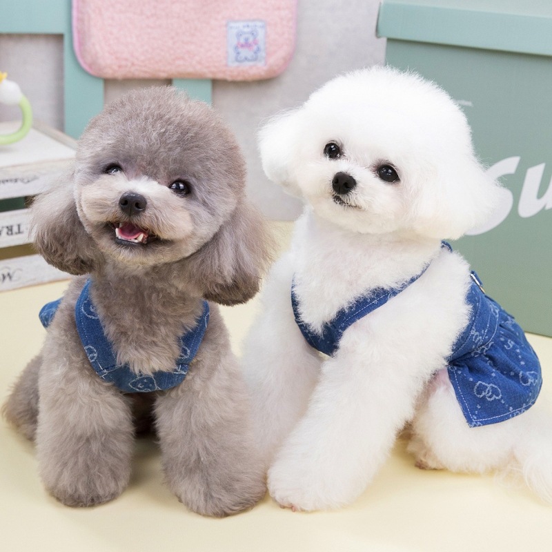 Hübsches Jeanskleid Für Kleine Hunde Und Katzen Mit Geschirr_voghion.com