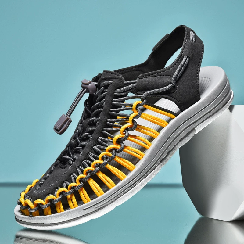 Уличные мужские сандалии с закрытым носком, мужская обувь в европейском стиле, модные плетеные веревочные туфли ручной работы, подходящие для пеших прогулок по реке и пляжа, большие размеры 47-48.