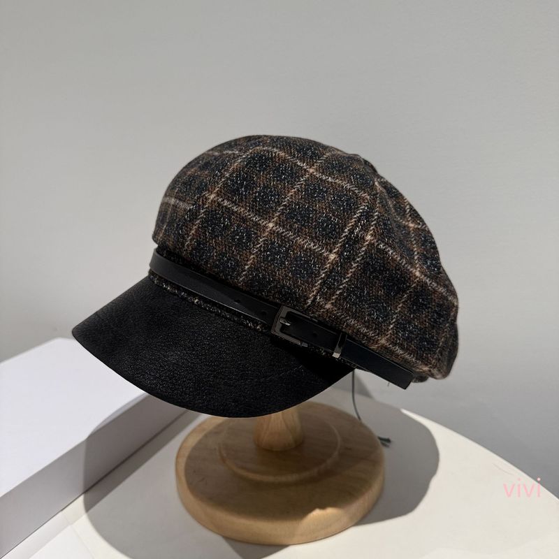 新款复古格纹八角帽子女秋冬百搭显脸小英伦报童帽文艺画家贝雷帽|undefined