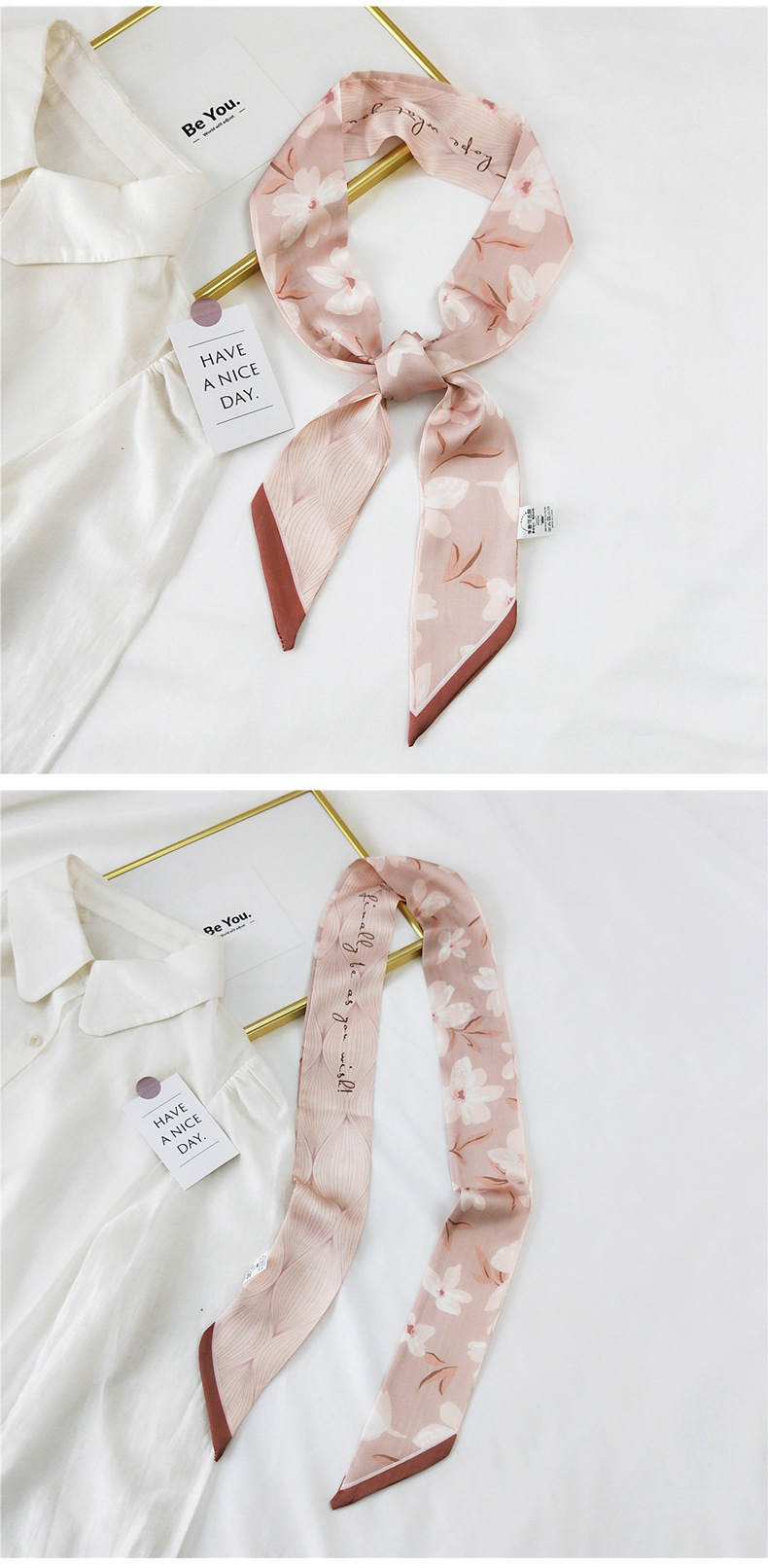 30g Weight Silk Scarf Classification Travel Occasion Unisex Gender Sweet Style White, Red, Green, Blue, Gold Color New Long Korean Style Fashion Printing Silk Scarf 5