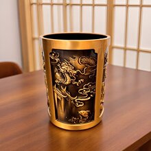 黄铜鲤鱼越龙门笔筒 精雕铜工艺品 客厅桌面办公室书房玄关摆件