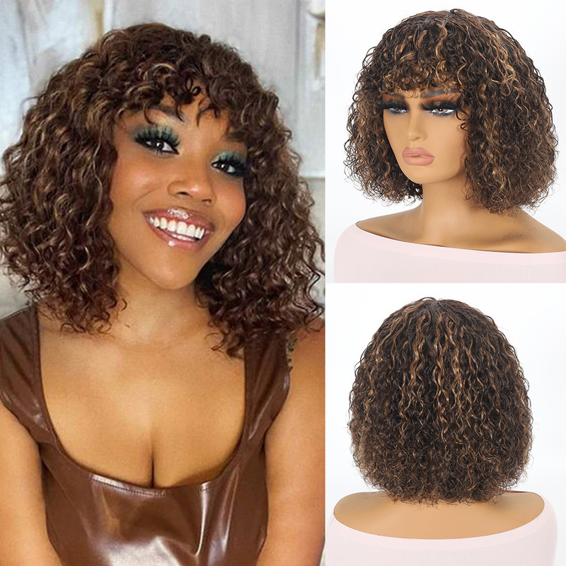 夏の热い贩売レディース机构ショートヘアヘアカーラーhuman hair wigリアルヘアウェーブヘッドカバーかつらフルヘア|undefined