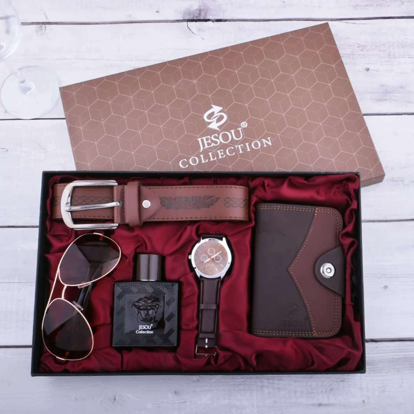 A04988 hombres reloj cinturón traje gafas cinturón cartera llavero dial grande reloj de cuarzo regalo