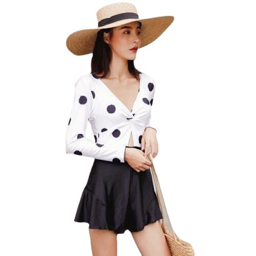 New skirt-style one-piece swimsuit covering belly, conservative and slimming, square-angle small breasts gathered, Korean hot spring swimsuit for women