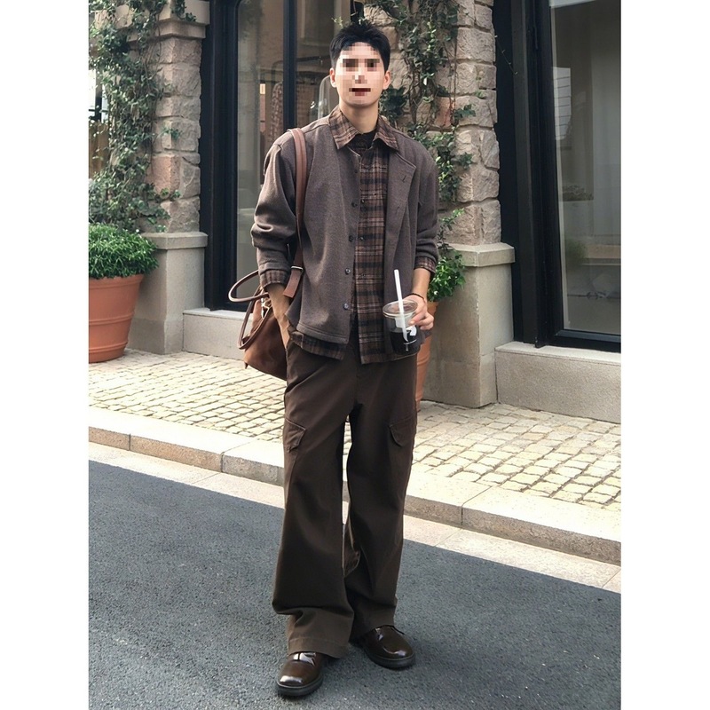 假两件黑色格纹衬衫领针织衫男款韩系氛围感早秋上衣毛衣开衫外套|undefined