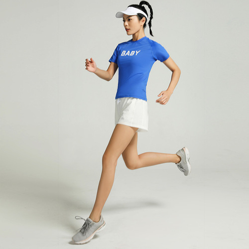 Spring and summer nylon ice silk quick-drying T-shirt sportswear fitness running short-sleeved women's letter solid color outdoor sports top