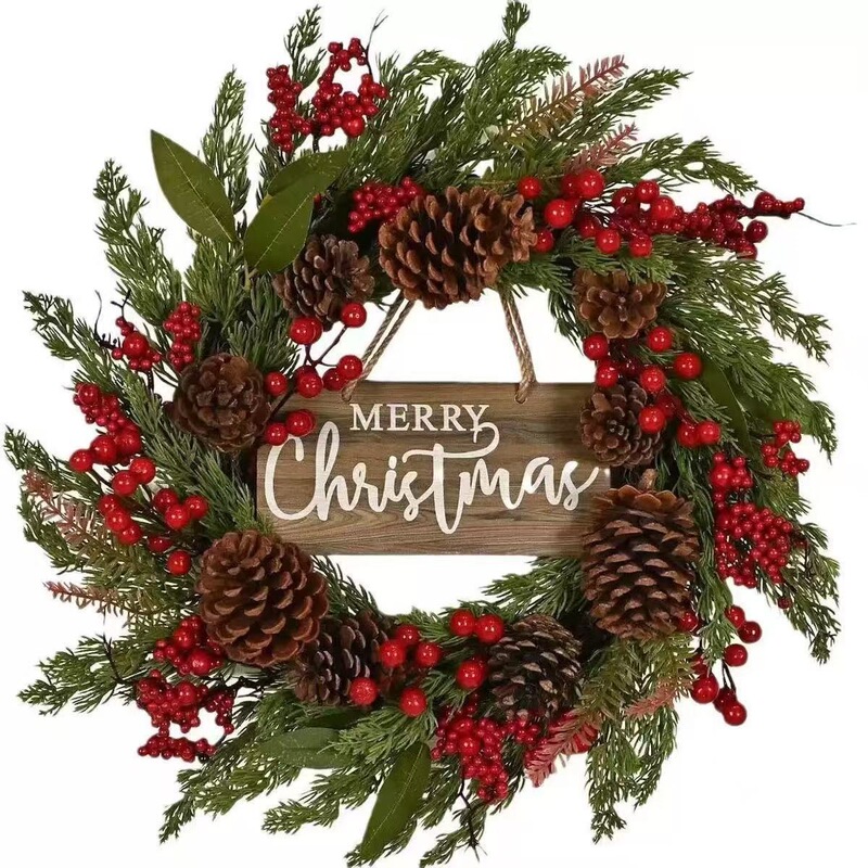 Cross-border Christmas decorations, including Christmas wreaths for front doors, door hangings, and wholesale options for shopping malls, homes, and shop window displays