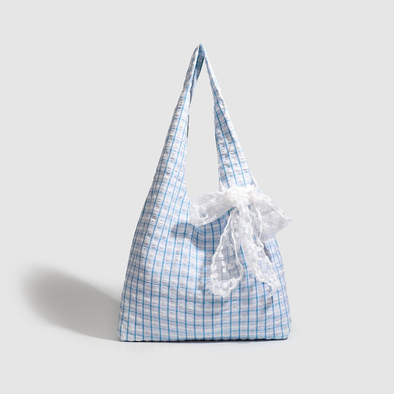 2026 New Summer College Style Bubble Plaid Canvas Bag Fresh Single-Shoulder Large-Capacity Versatile Tote Bag Trendy 2026 New Summer College Style Bubble Plaid Canvas Bag Fresh Single-Shoulder Large-Capacity Versatile Tote Bag Trendy