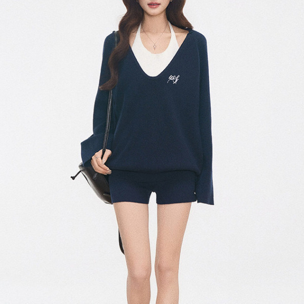 [New Product] Westayon Korean-Style Knitted Hooded Sweatshirt for Women, Loose and Lazy Style for Work + Vest + Shorts
