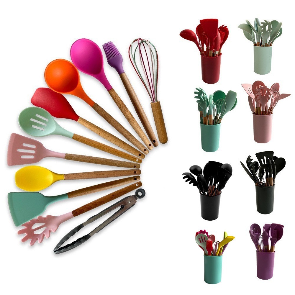 Silicone kitchenware with wooden handle...