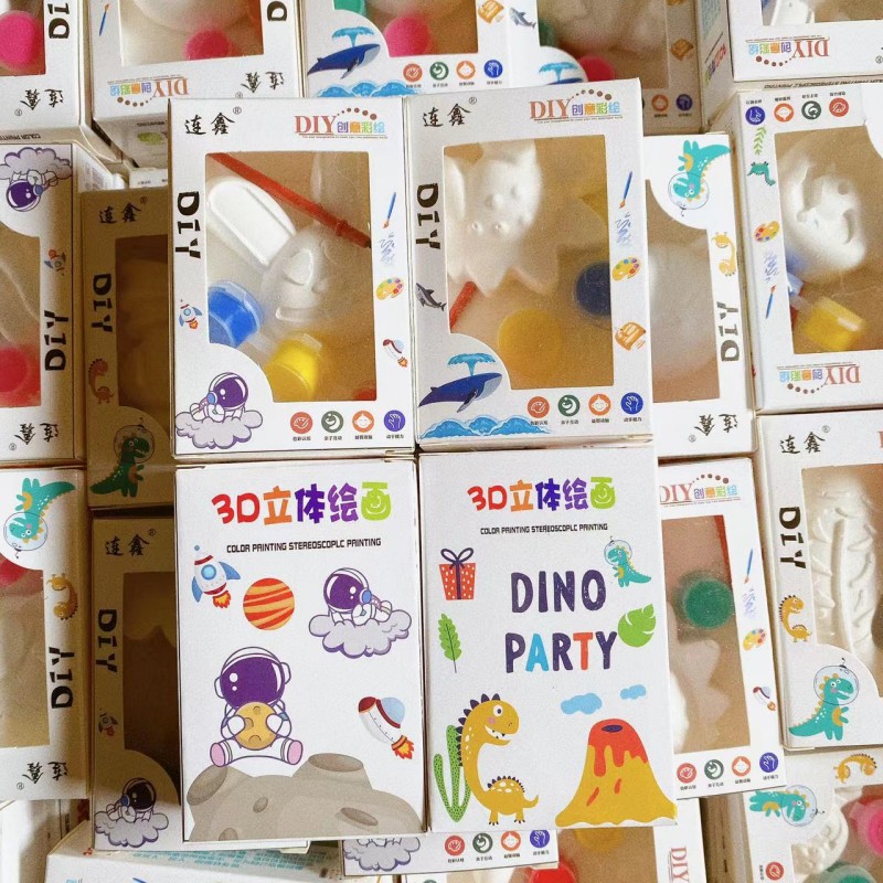 Juguetes infantiles DIY creativos pintados pintados en caja pintados muñecas de yeso dibujos animados llenos blancos puestos lotes