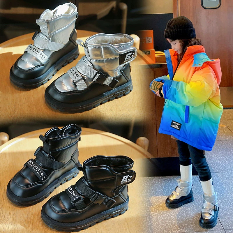 Детская обувь, зимние детские зимние сапоги, утепленная хлопковая обувь для девочек на флисовой подкладке, модные спортивные повседневные теплые ботинки для мальчиков