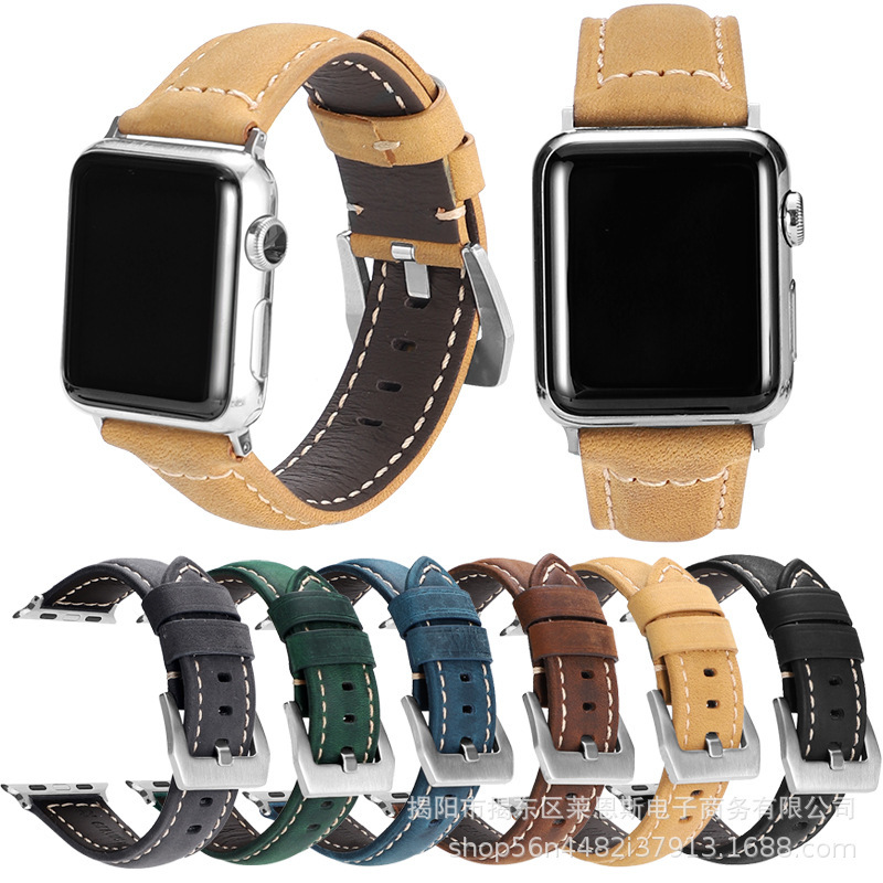 Suitable for new Apple smart watch Apple Watch8/45mm/7/6/SE cowhide strap Samsung Huawei