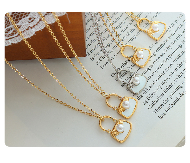Fashion Bag Titanium Steel Pendant Necklace Artificial Pearls Stainless Steel Necklaces