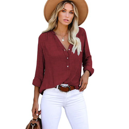 2025 Autumn Women's Solid-Color Shirt: European and American-Style Loose-Fit, Single-Breasted Long-Sleeve Top